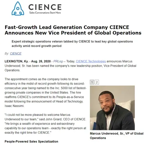 CIENCE Announces New Vice President of Global Operations