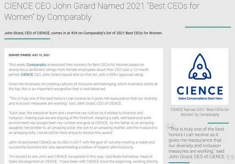 CIENCE’s CEO Is Listed Among the Best CEOs for Women