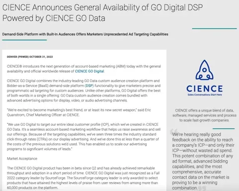 CIENCE Announces General Availability of GO Digital DSP