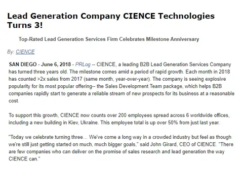 Lead Generation Company CIENCE Technologies Turns 3!