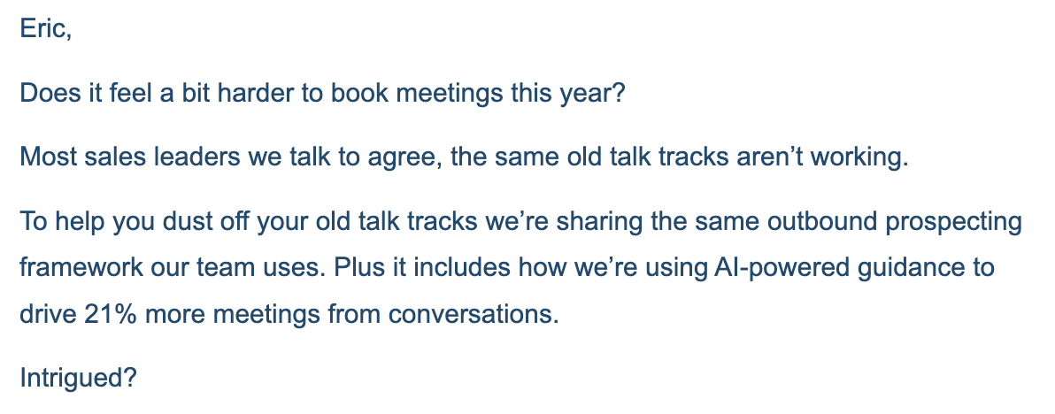 Example of good unsure cold email 